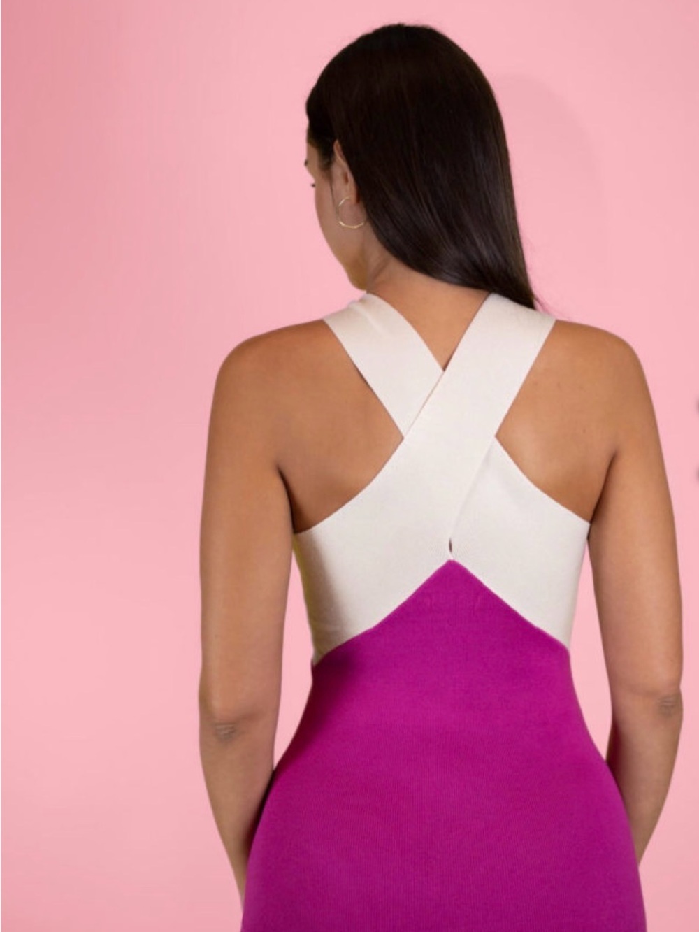 Lush Cream and Fuchsia Crisscross Knit Halter Midi Dress - Picture 7 of 14